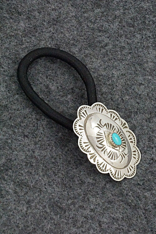 Turquoise & Sterling Silver Hair Tie - Bertha Begay