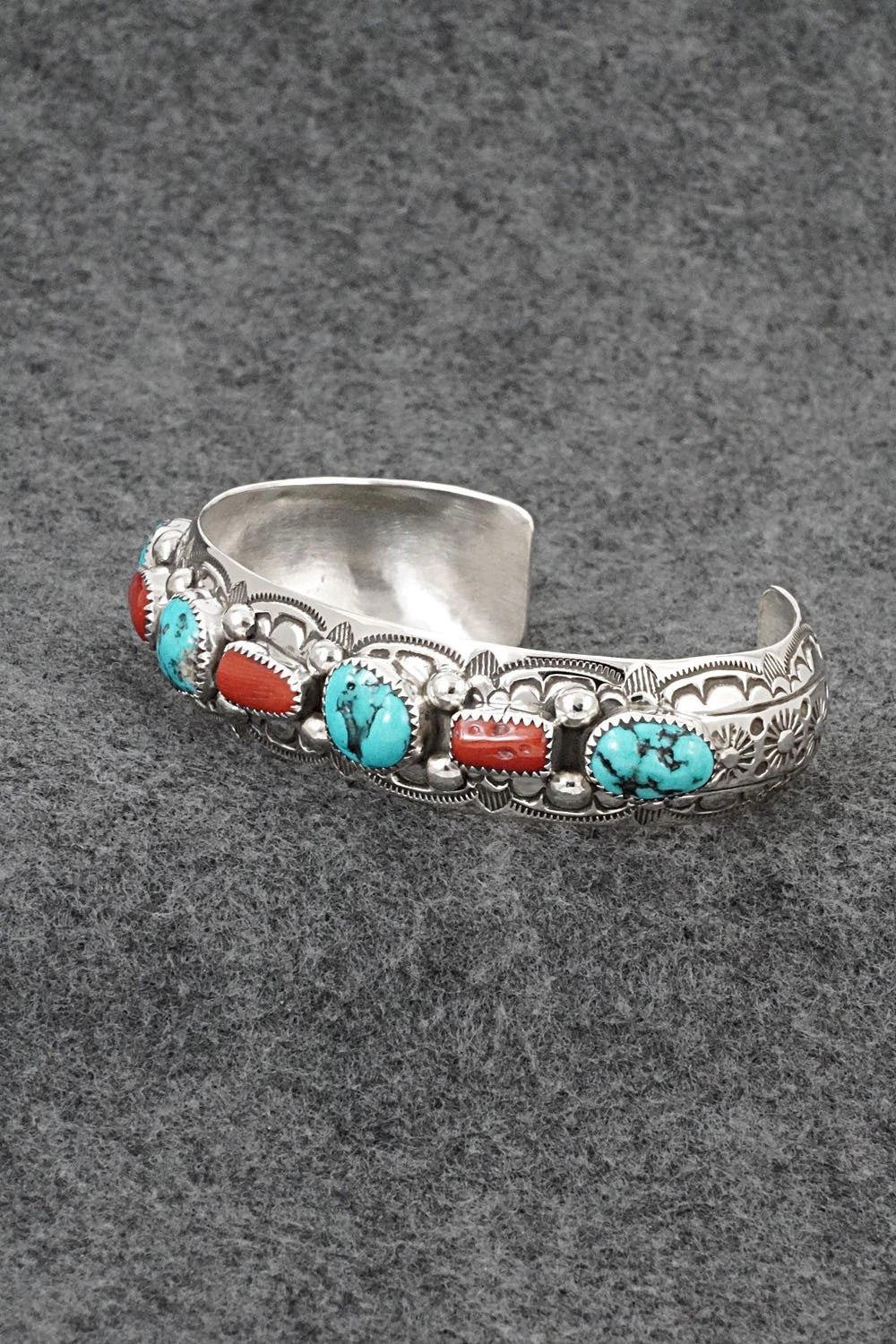 Turquoise, Coral & Sterling Silver Bracelet - Grace Silver