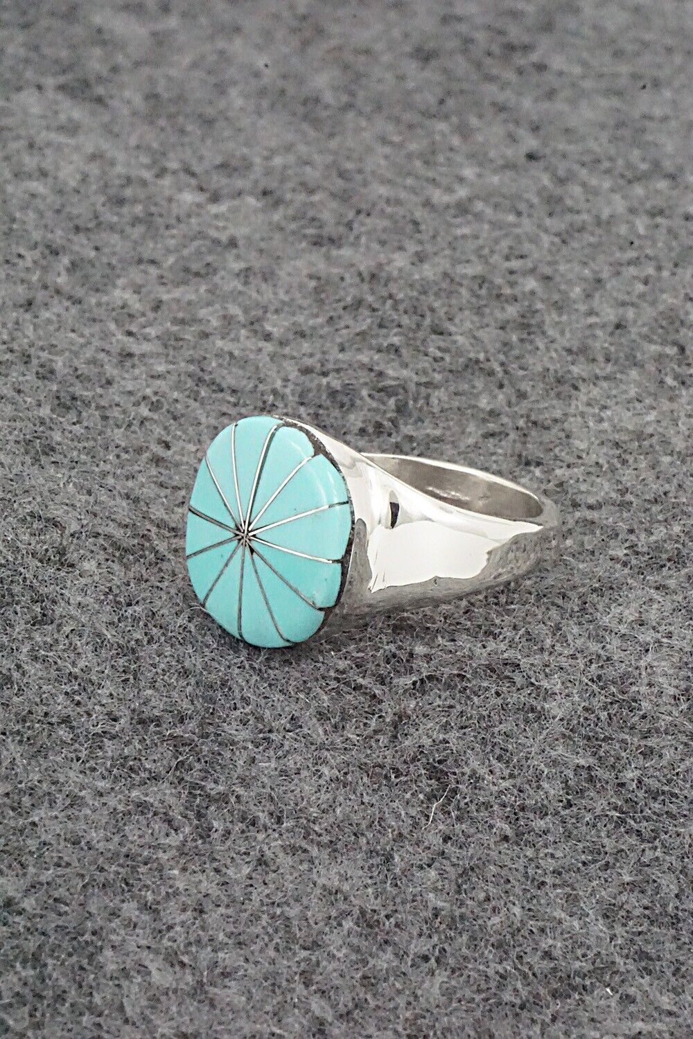 Turquoise & Sterling Silver Inlay Ring - Johnson Laweka - Size 9