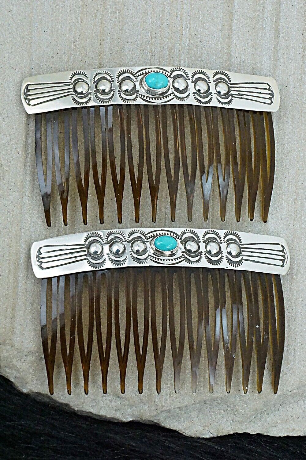 Turquoise & Sterling Silver Hair Combs - Jennie Blackgoat