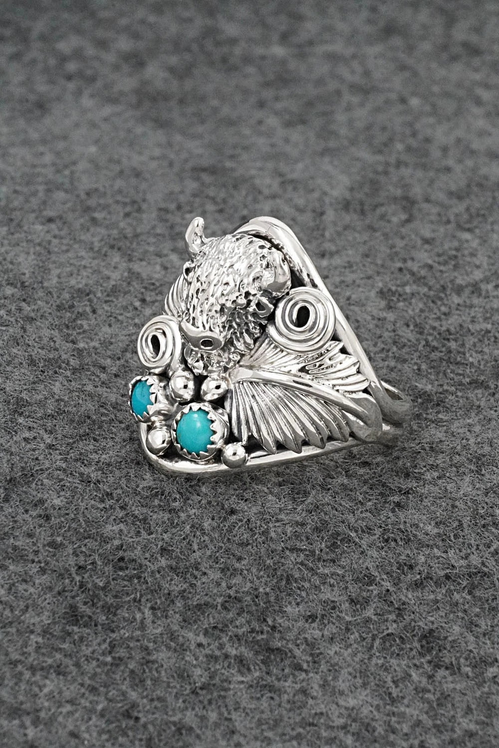 Turquoise & Sterling Silver Ring - Darrell Morgan - Size 13.5