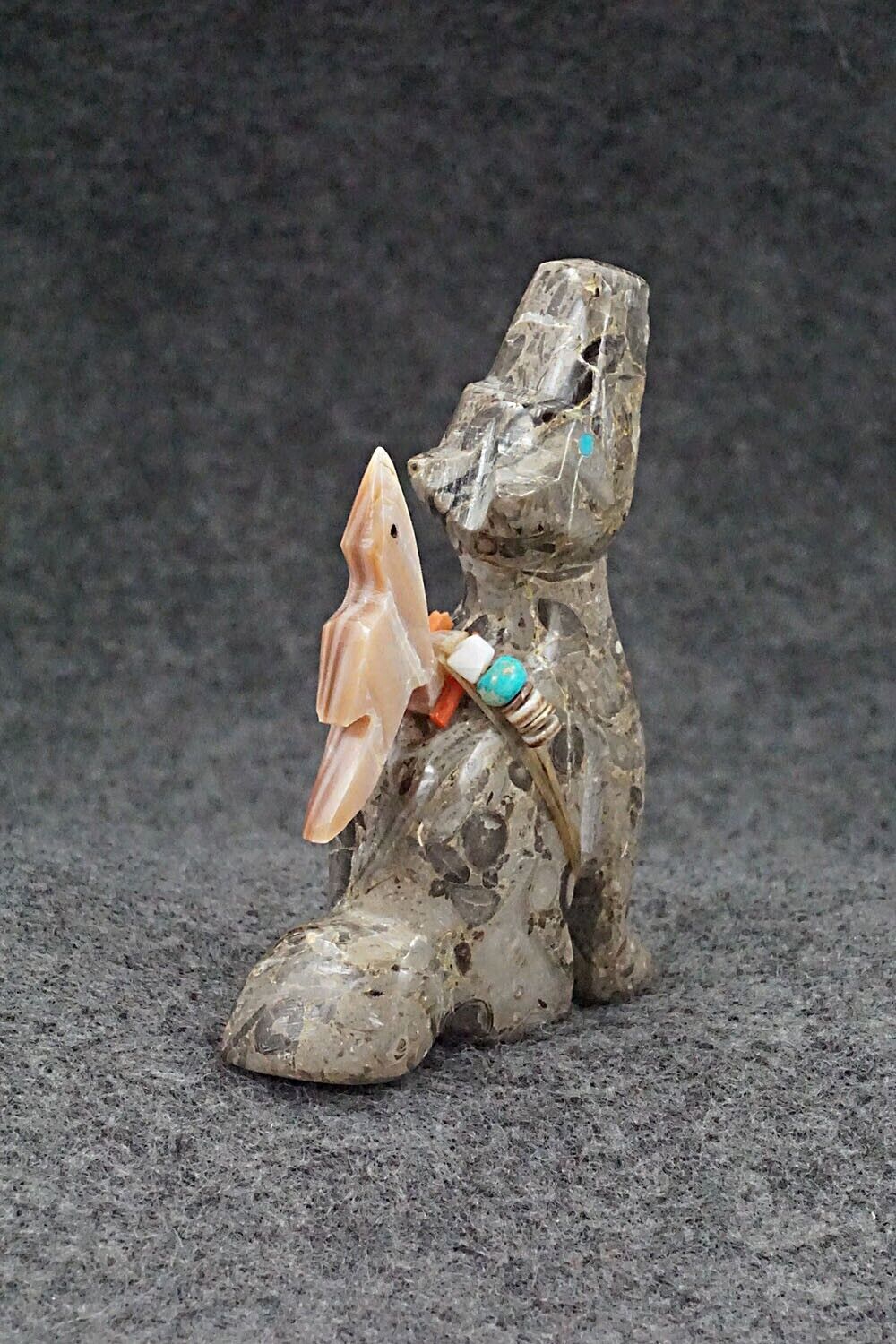 Wolf with Roadrunner Zuni Fetish Carving - Fernando Laiwakete
