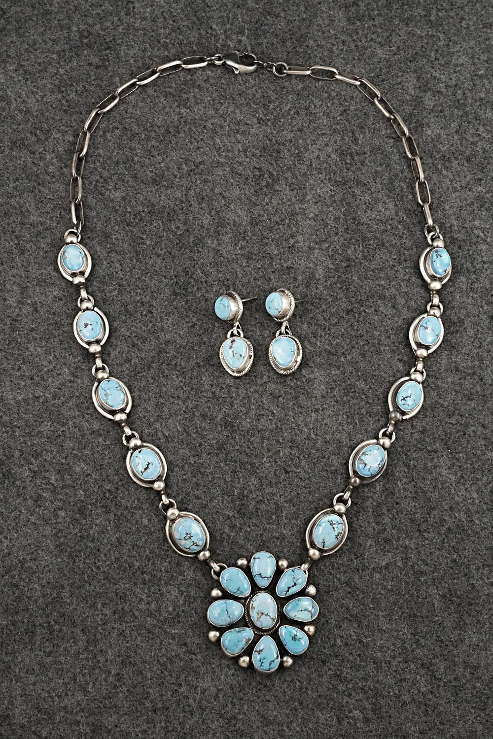 Turquoise & Sterling Silver Necklace and Earrings Set - Kathleen Livingston