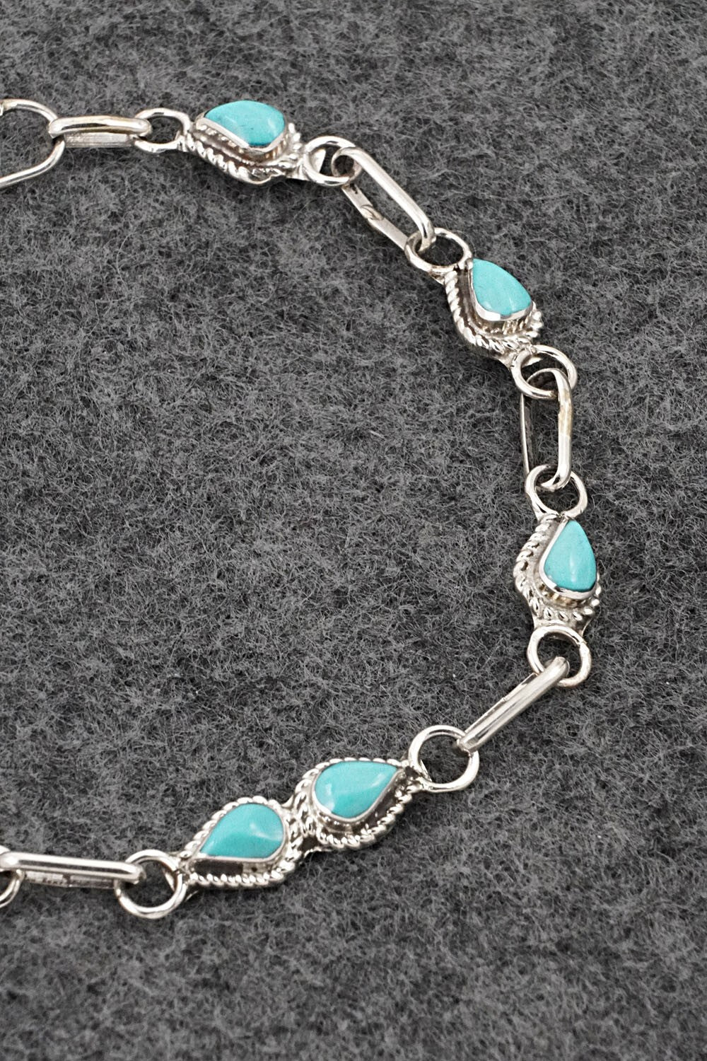 Turquoise & Sterling Silver Link Bracelet - Carol Lateyice