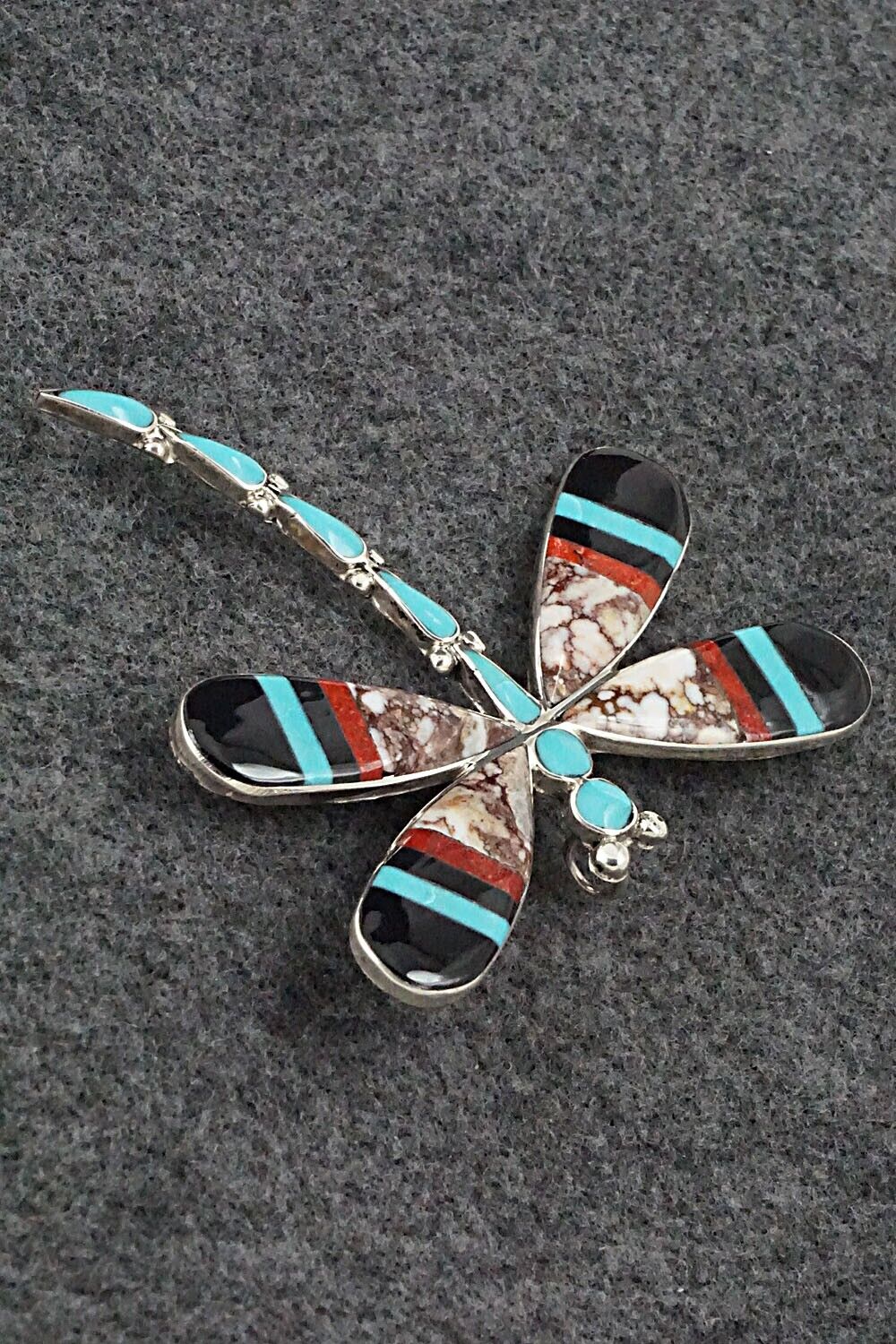 Multi Stone & Sterling Silver Inlay Pendant/Pin - Angus Ahiyite