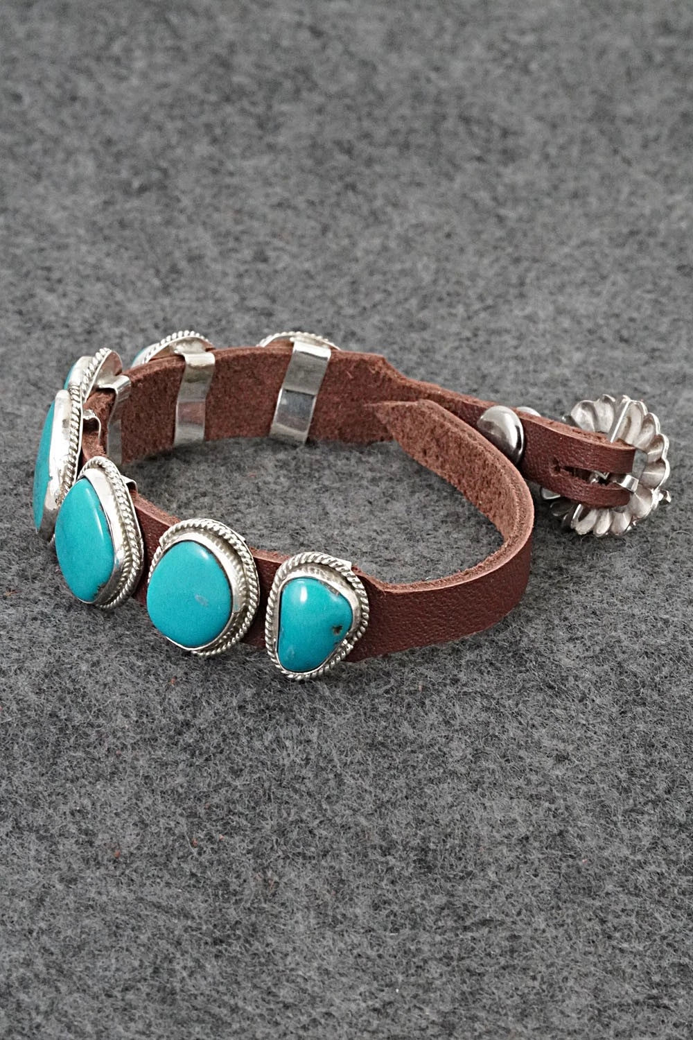 Turquoise, Sterling Silver & Leather Bracelet - Rosita Charlie