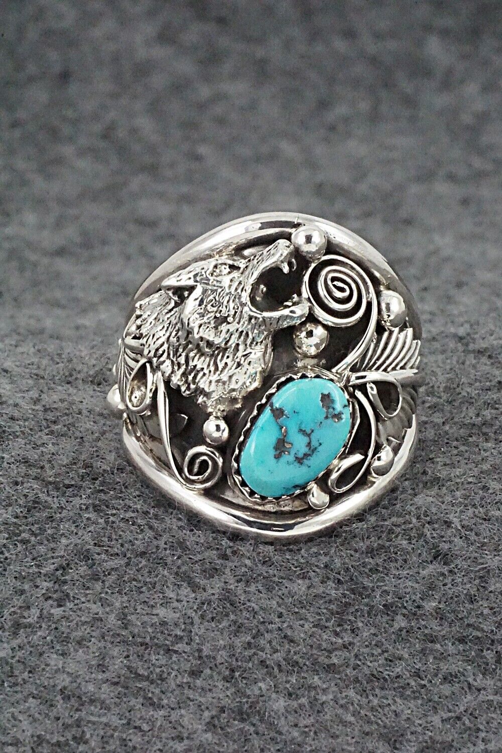 Turquoise & Sterling Silver Ring - Jeannette Saunders - Size 13.5