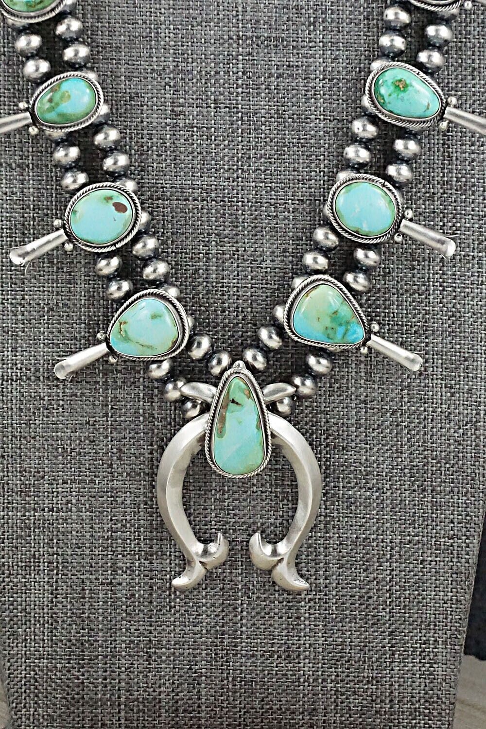 Turquoise & Sterling Silver Squash Blossom Necklace - Tom Lewis