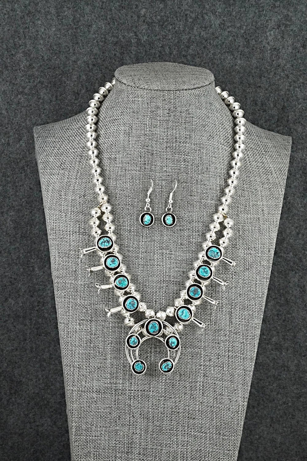 Turquoise & Sterling Silver Squash Blossom Set - Phil Garcia