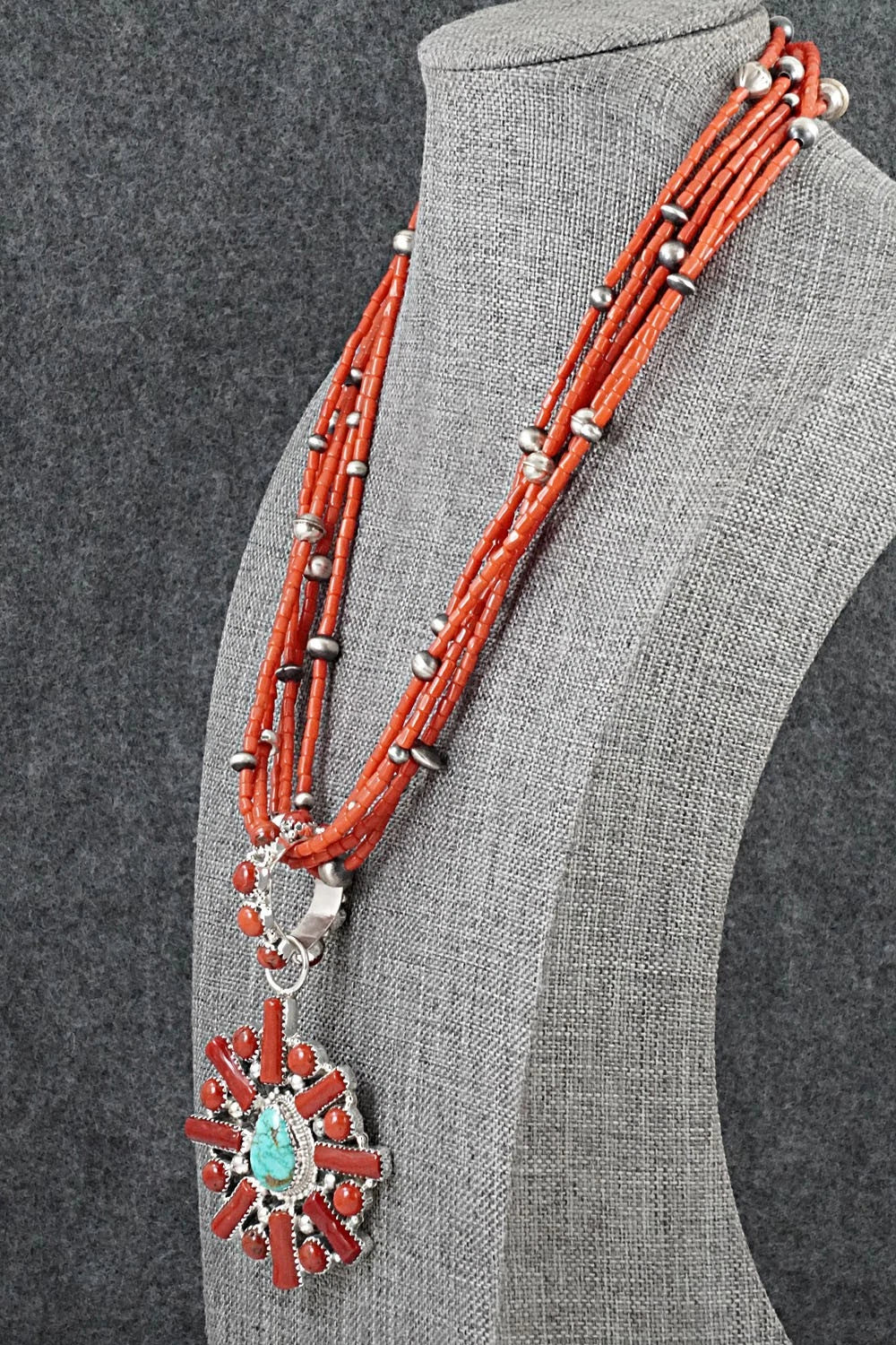 Coral, Turquoise & Sterling Silver Necklace