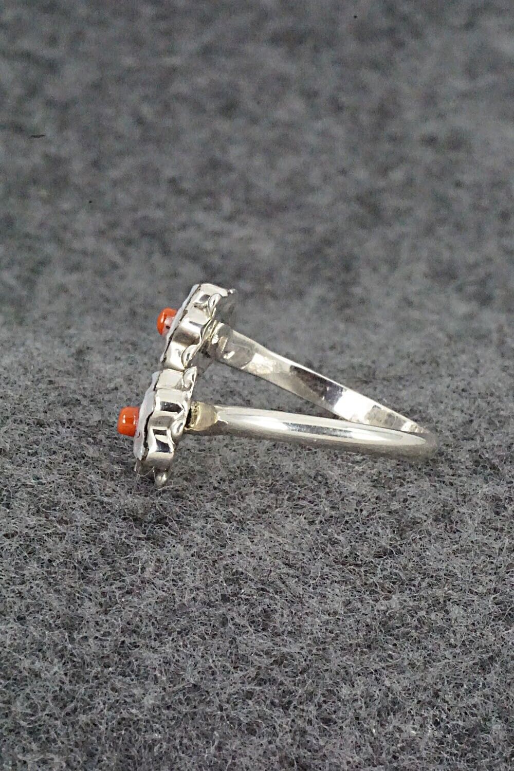 Coral, Mother of Pearl & Sterling Silver Ring - Tamara Pinto - Size 8