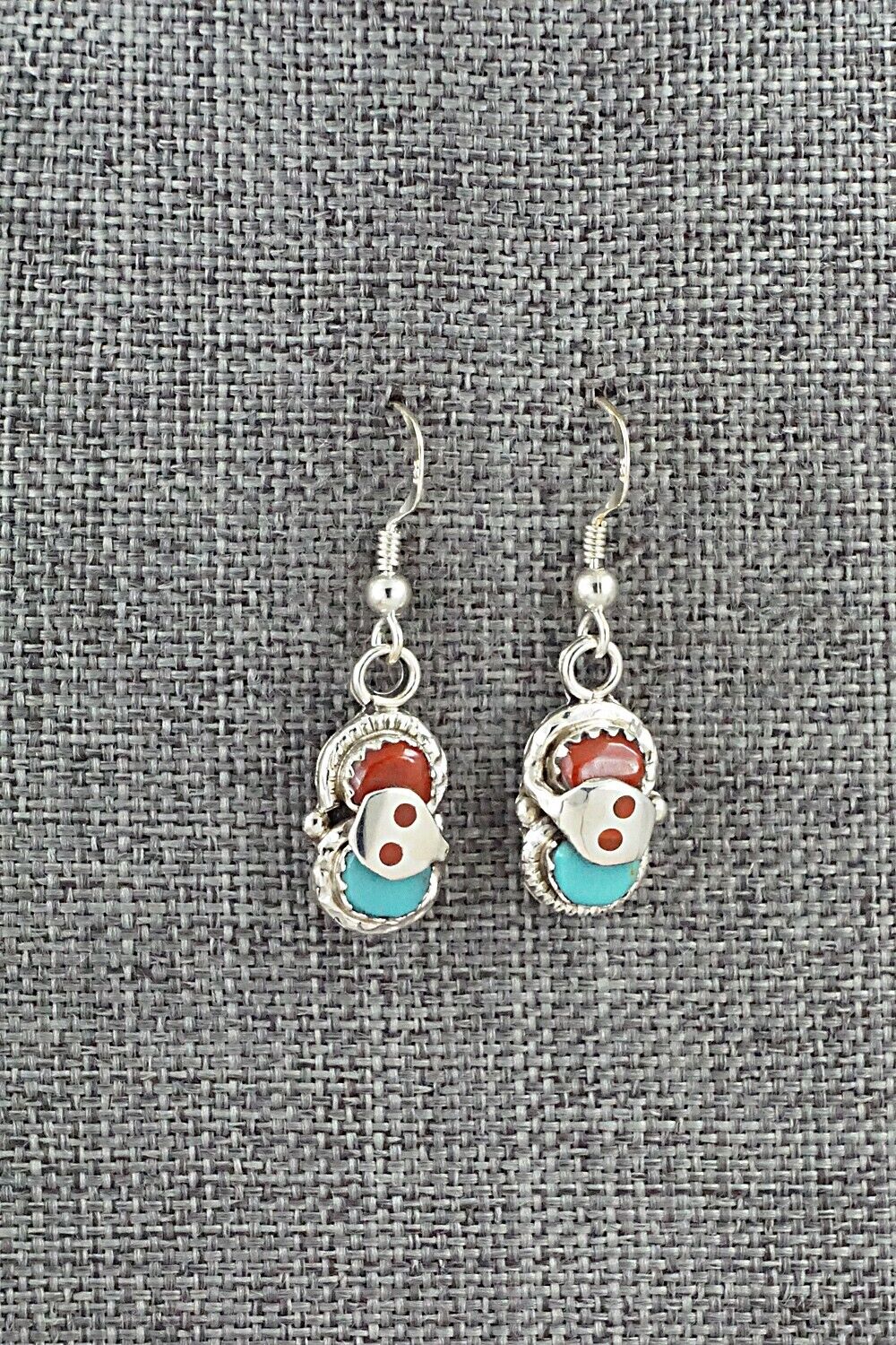 Turquoise, Coral & Sterling Silver Earrings - Joy Calavaza