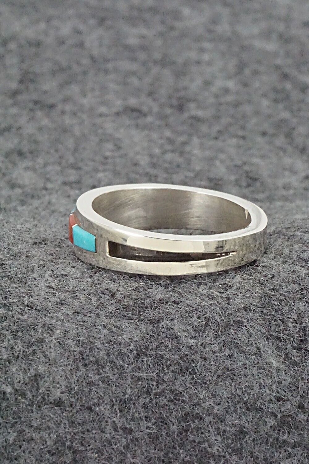 Turquoise, Coral, Onyx & Sterling Silver Ring - Wilbert Muskett Jr. - Size 11.5