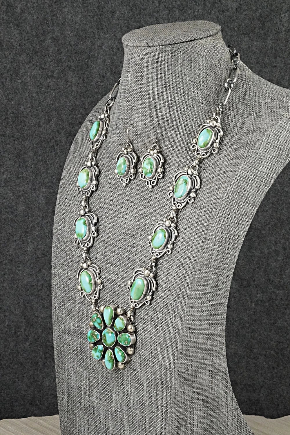 Turquoise & Sterling Silver Necklace and Earrings Set - Kathleen Livingston