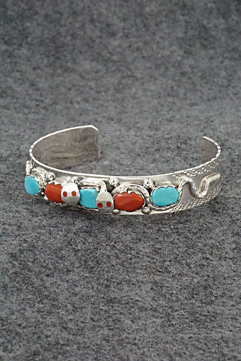 Turquoise, Coral & Sterling Silver Bracelet - Joy Calavaza