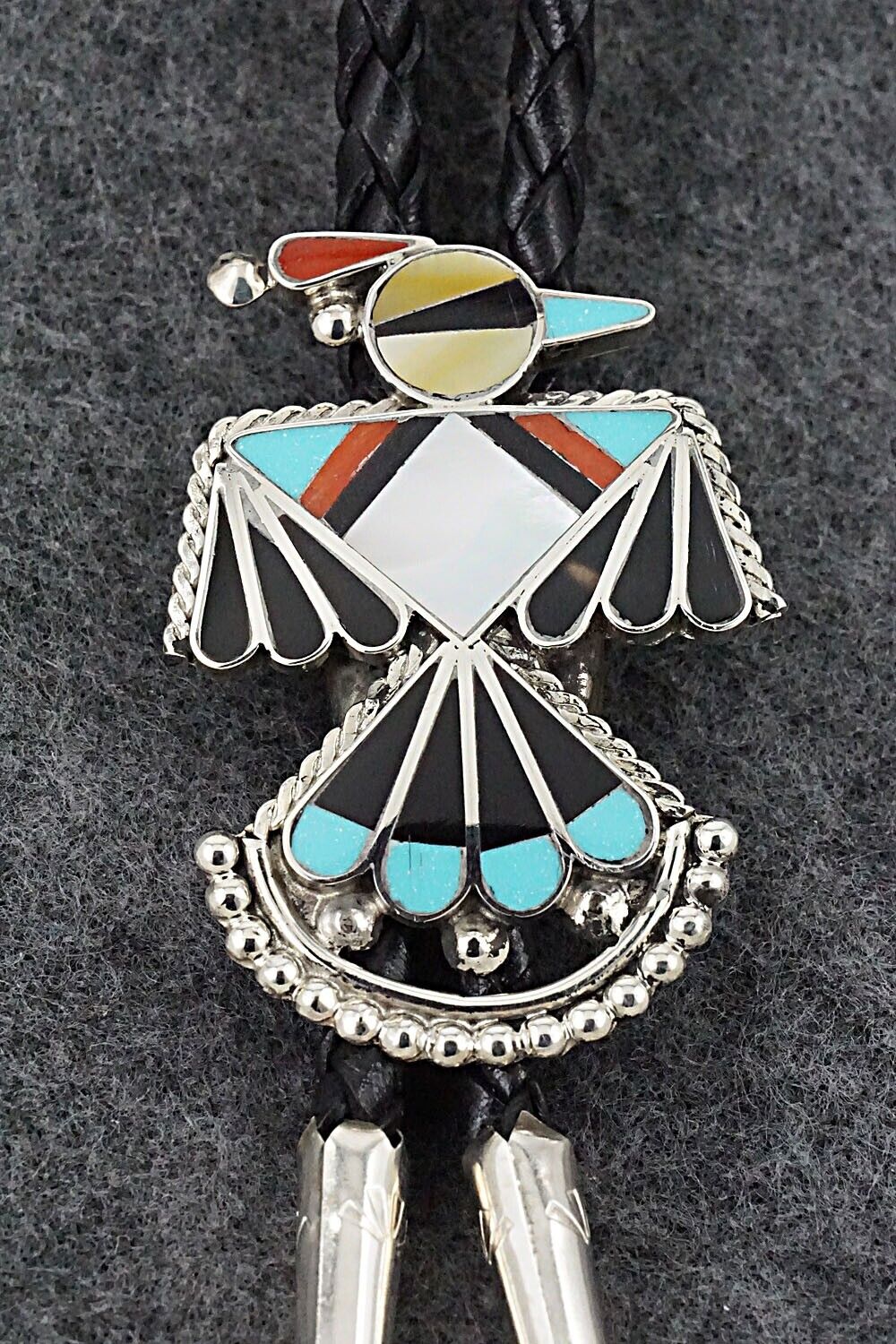 Multi-Stone & Sterling Silver Inlay Bolo Tie - Adrian Wallace