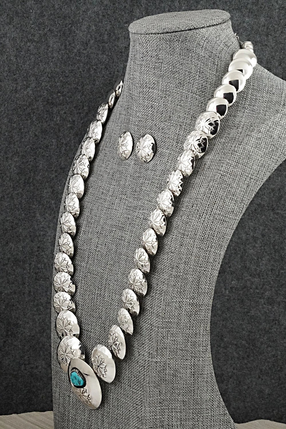 Turquoise & Sterling Silver Necklace and Earrings Set - Tim Thompson