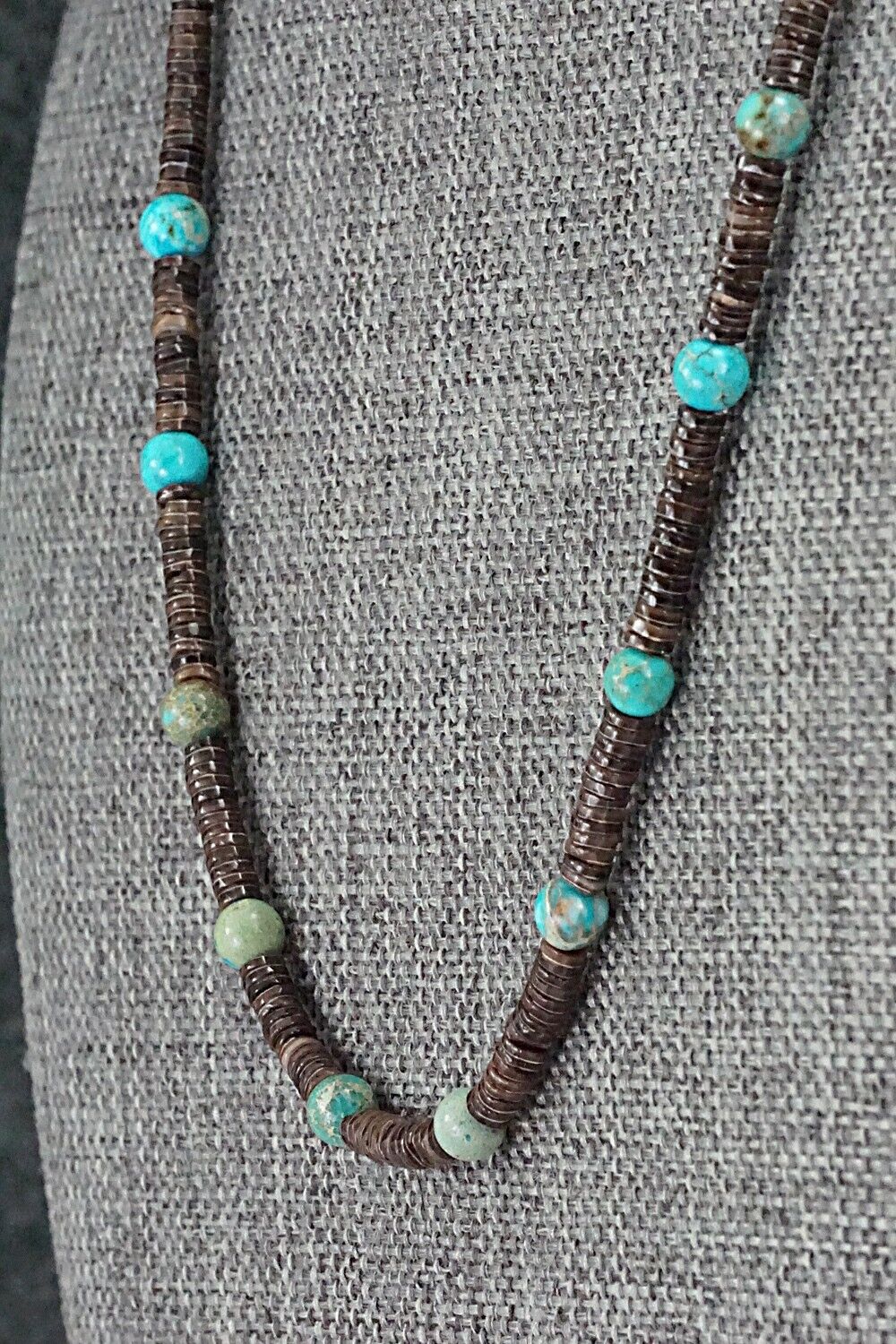 Turquoise, Shell & Sterling Silver Necklace 18" - Ramona Bird