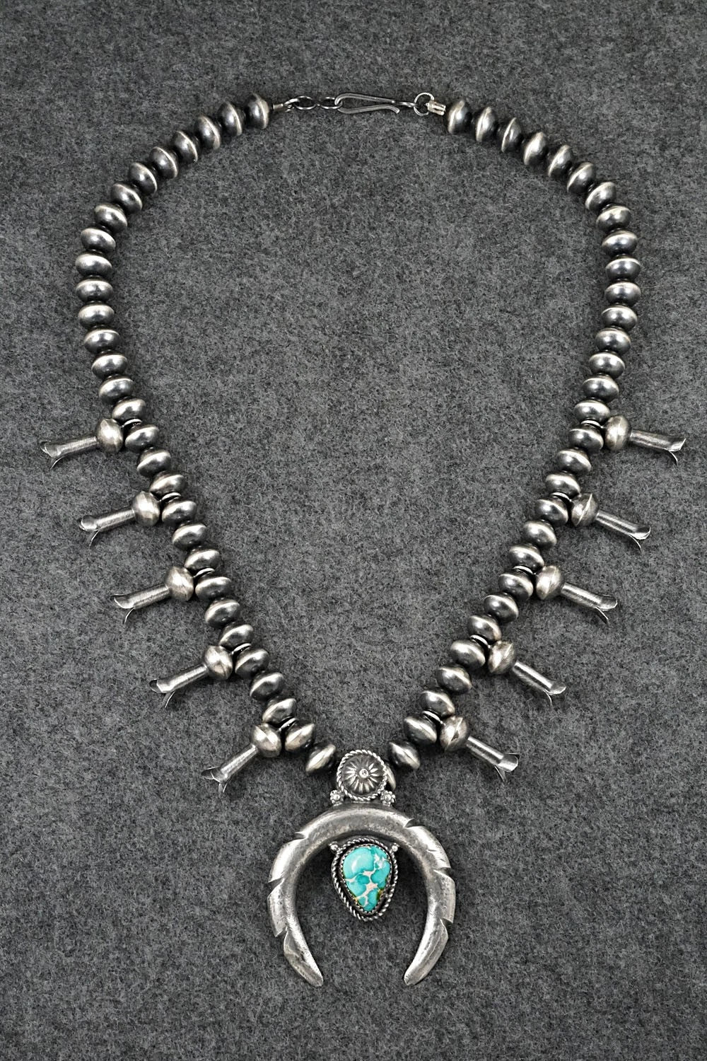Turquoise & Sterling Silver Squash Blossom Necklace - Preston Haley