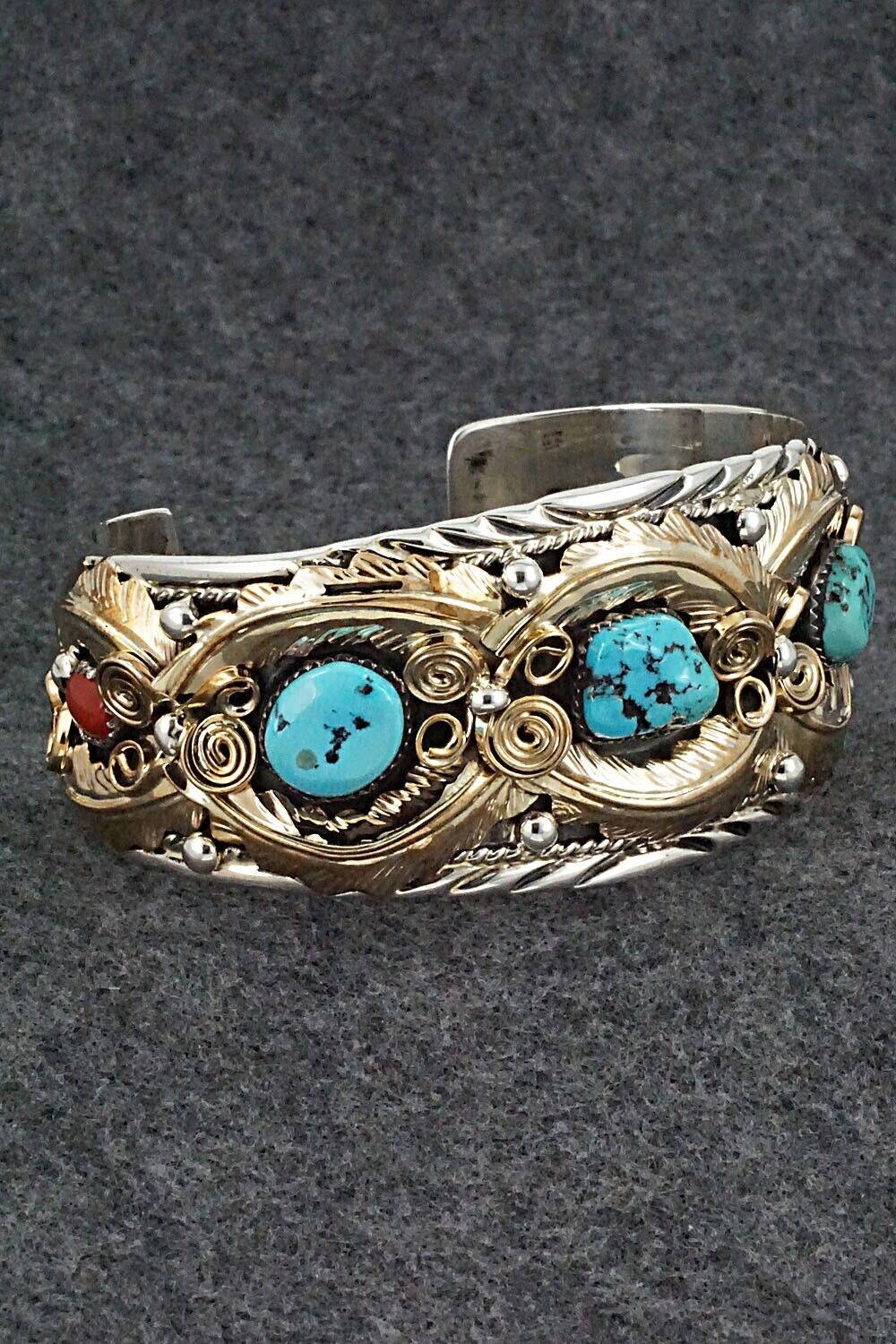 Turquoise, Coral & Sterling Silver Bracelet - Allen Chee
