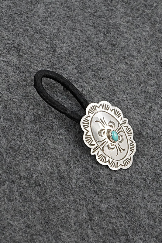 Turquoise & Sterling Silver Hair Tie - Bertha Begay