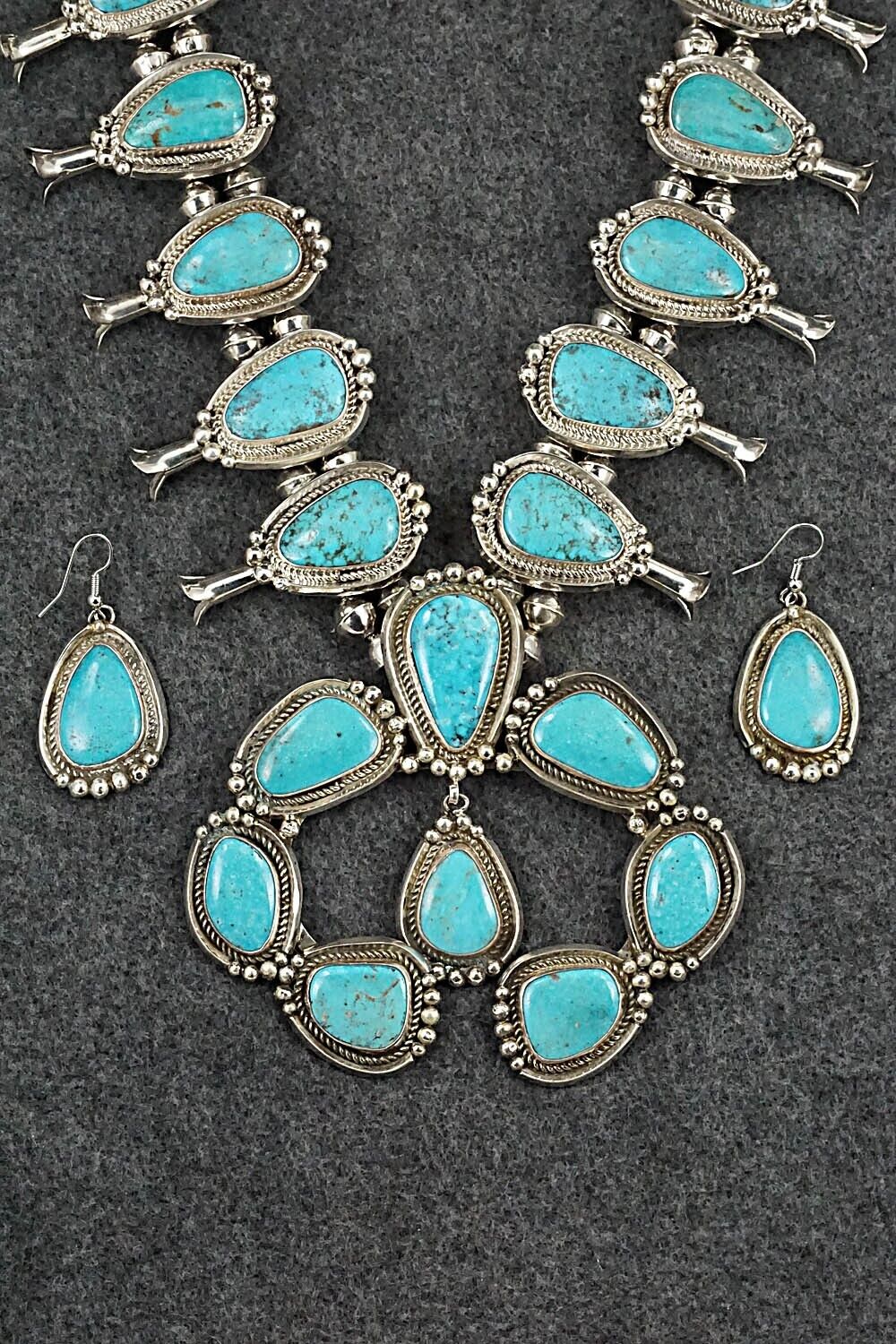 Turquoise & Sterling Silver Squash Blossom Set - Mike Platero