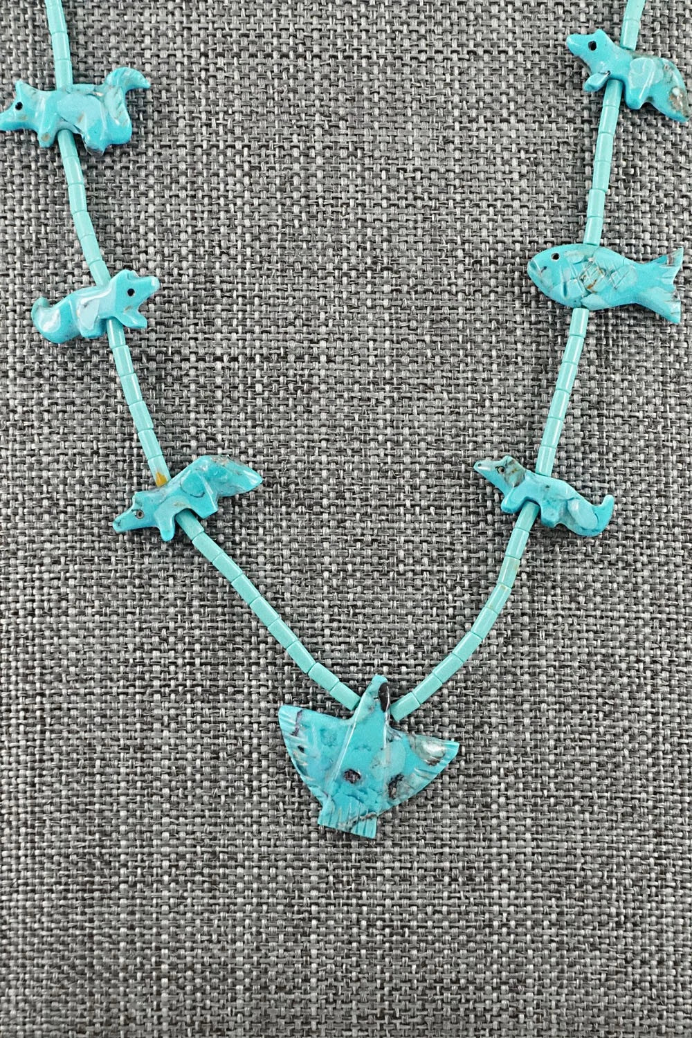 Turquoise Fetish Carving & Sterling Silver Necklace - Hector Goodluck