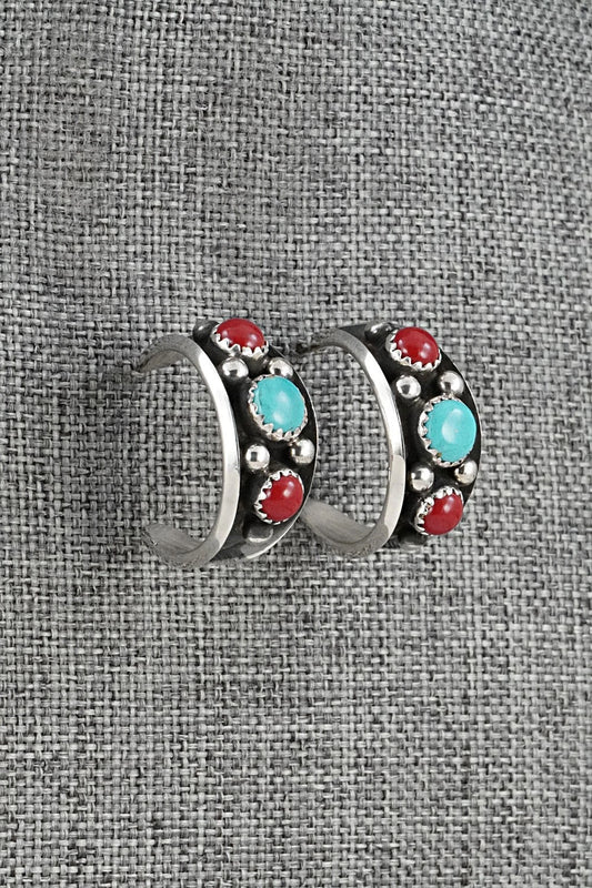 Coral, Turquoise & Sterling Silver Earrings - Paul Largo