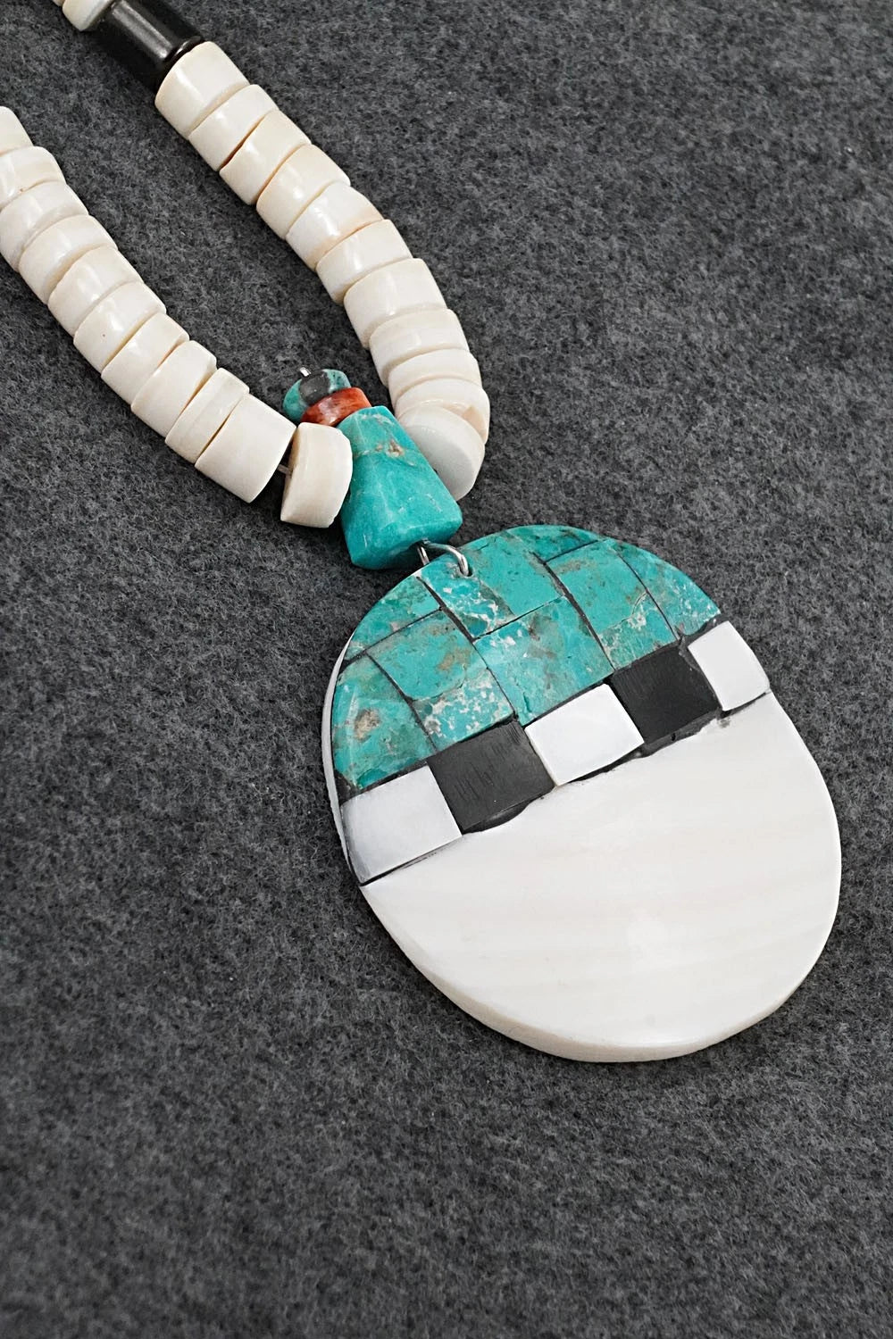 Turquoise, Melon Shell and Sterling Silver Necklace - Lupe Lovato