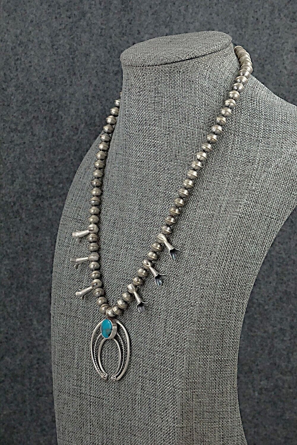 Turquoise & Sterling Silver Squash Blossom Necklace - Phil Garcia