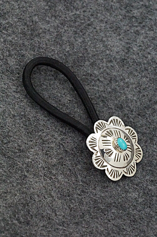 Turquoise & Sterling Silver Hair Tie - Bertha Begay