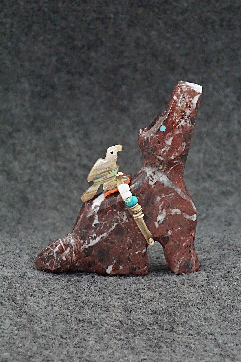 Wolf w/Bird Zuni Fetish Carving - Fernando Laiwakete