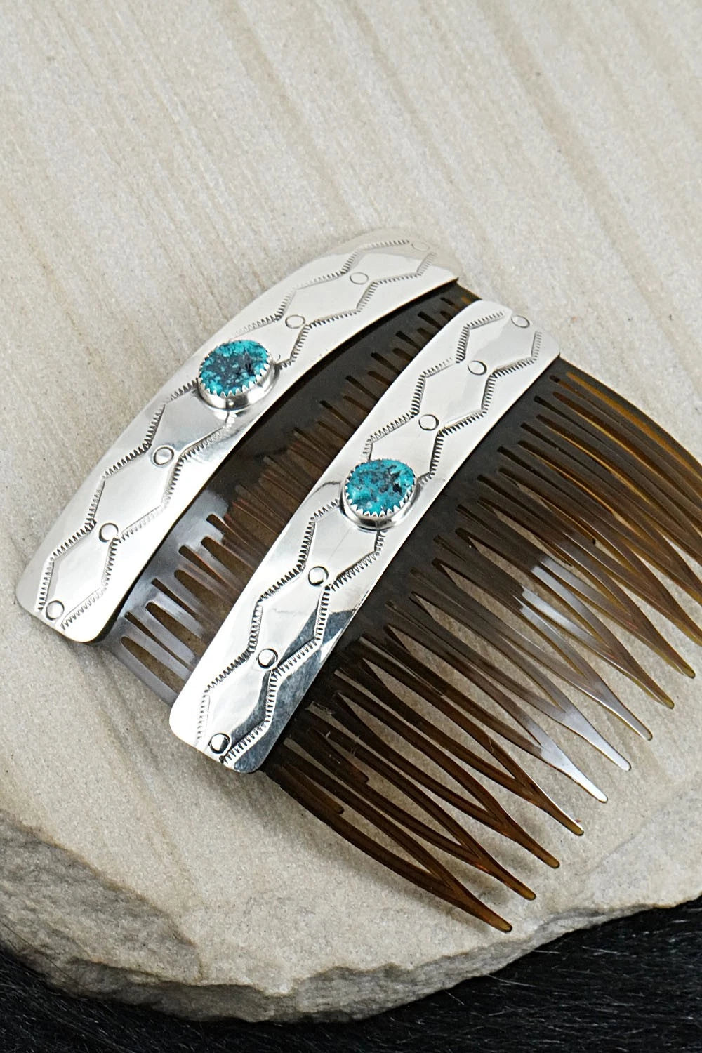 Turquoise & Sterling Silver Hair Combs - Jolene Begay
