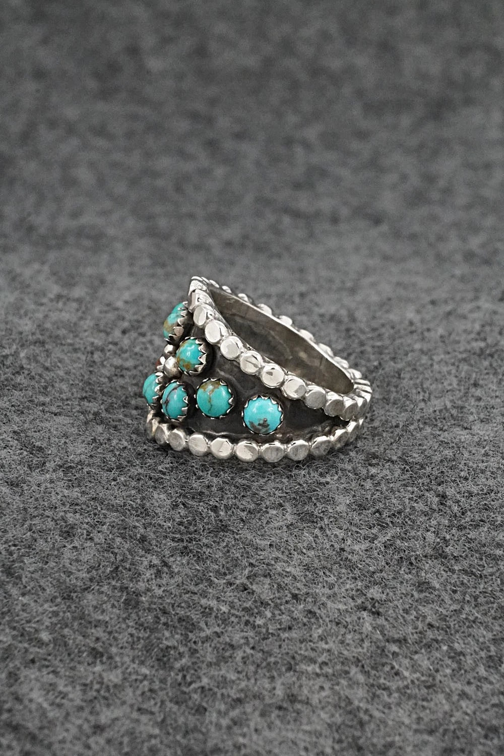 Turquoise & Sterling Silver Ring - Kenny Lonjose - Size 7.5