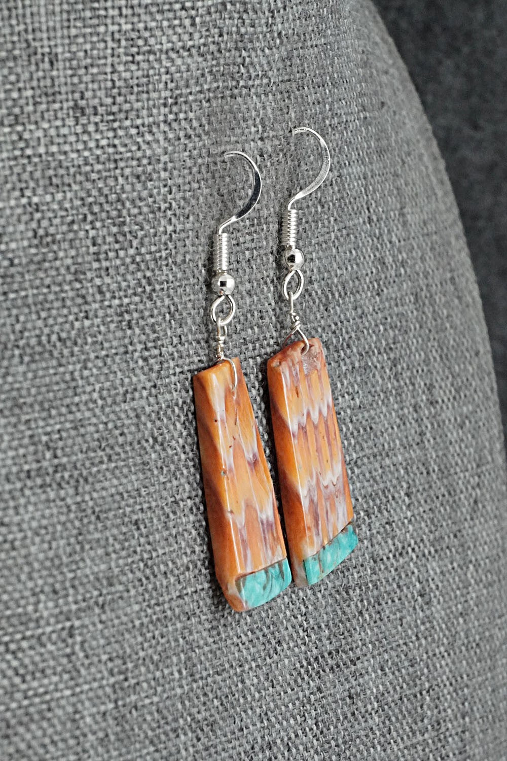 Spiny Oyster, Turquoise & Sterling Silver Earrings - Louise Pete