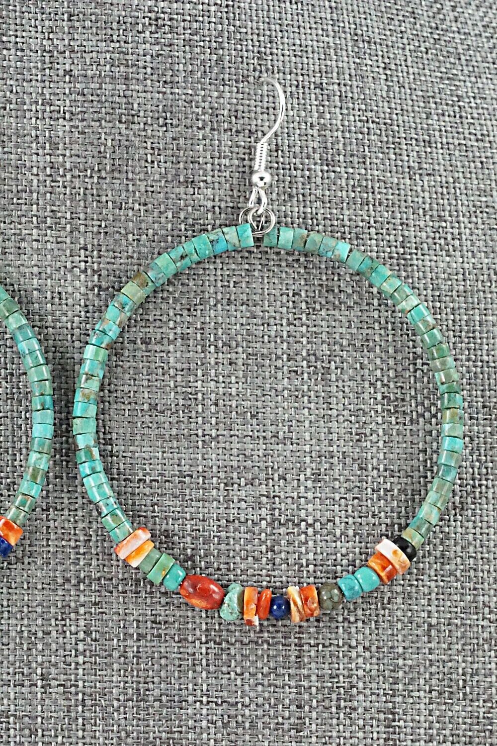 Multi Stone & Sterling Silver Hoop Earrings - Helen Tsosie