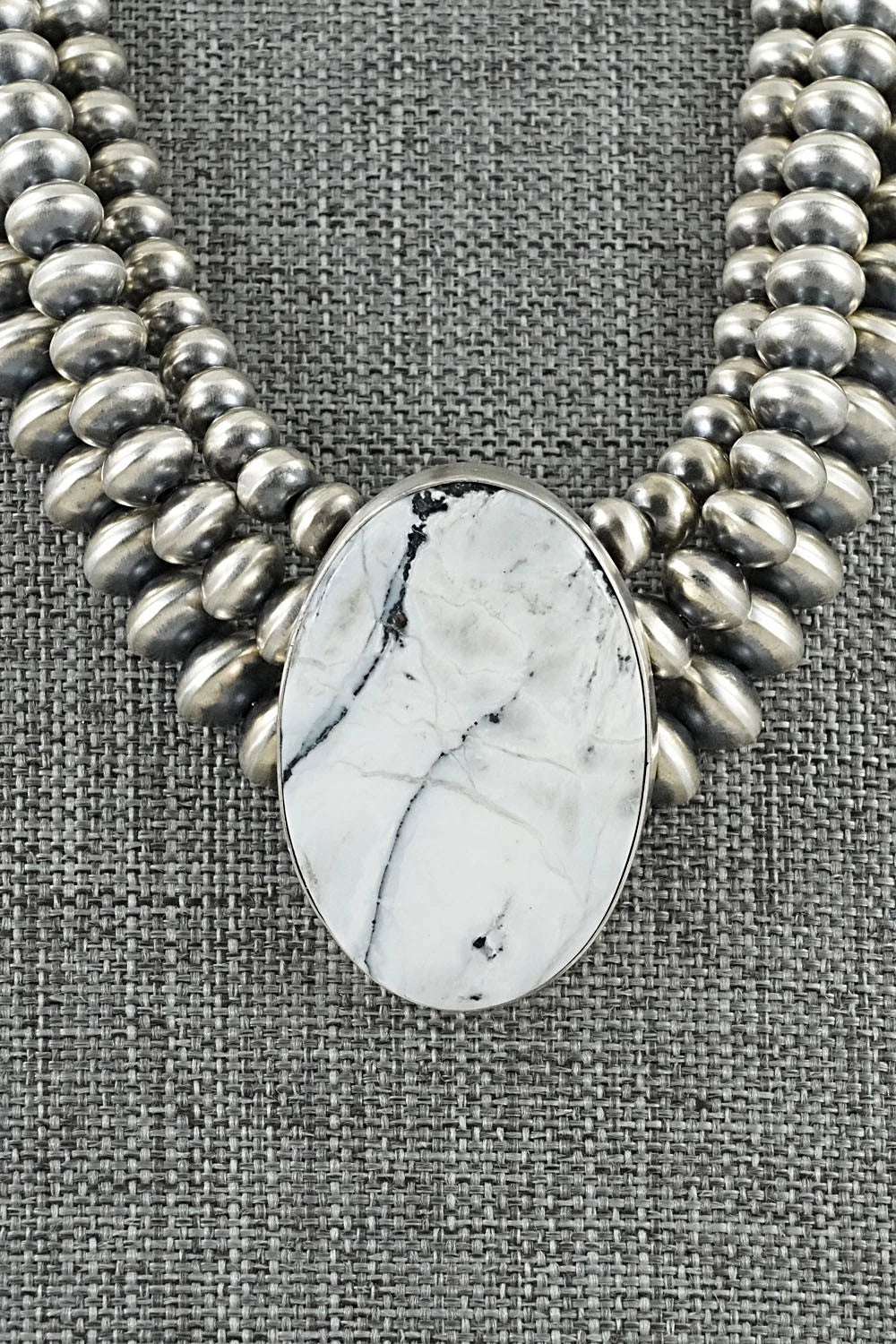 White Buffalo & Sterling Silver Navajo Pearl Necklace - Gruber & Halwood