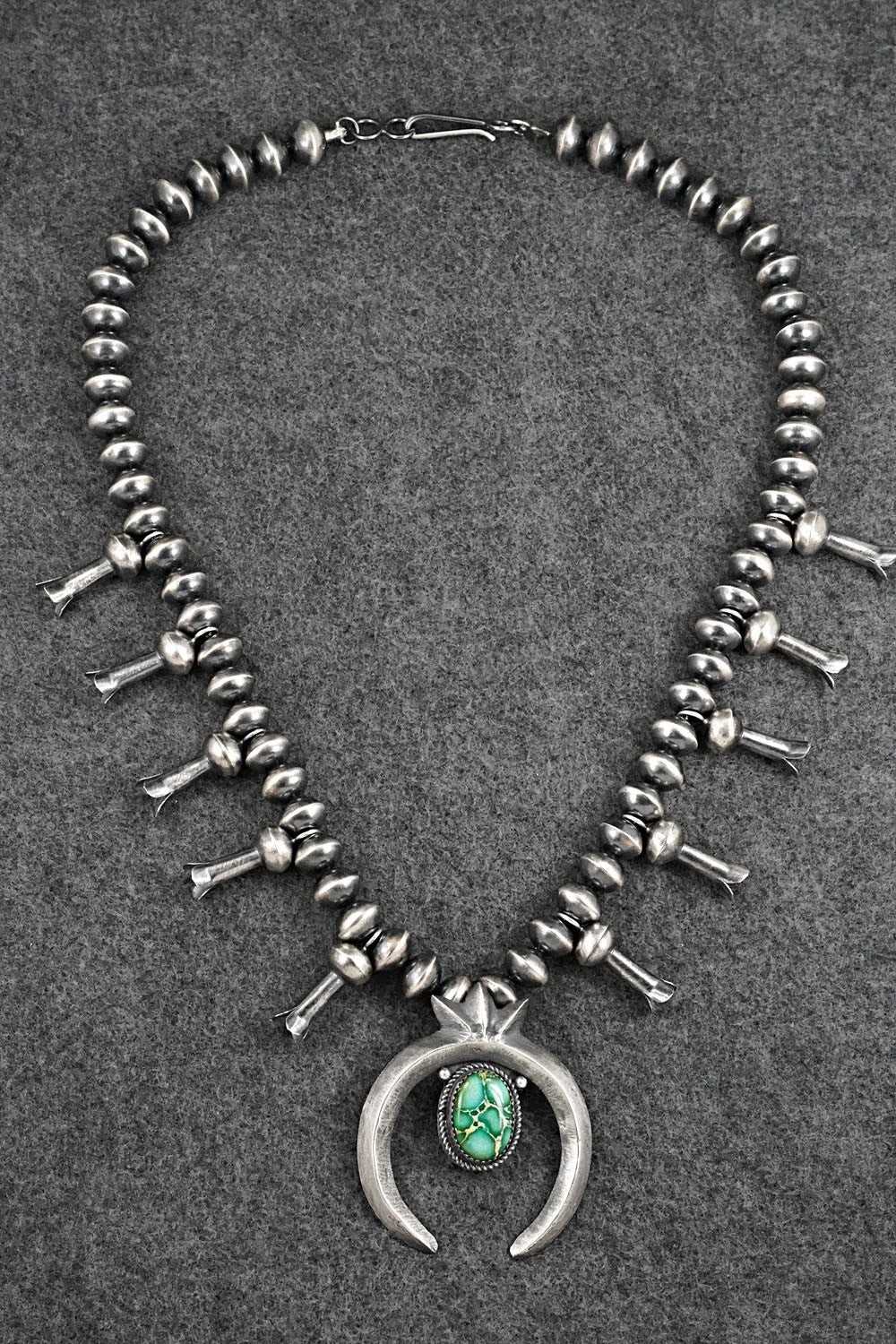 Turquoise & Sterling Silver Navajo Pearl Squash Blossom Necklace - Presley Haley