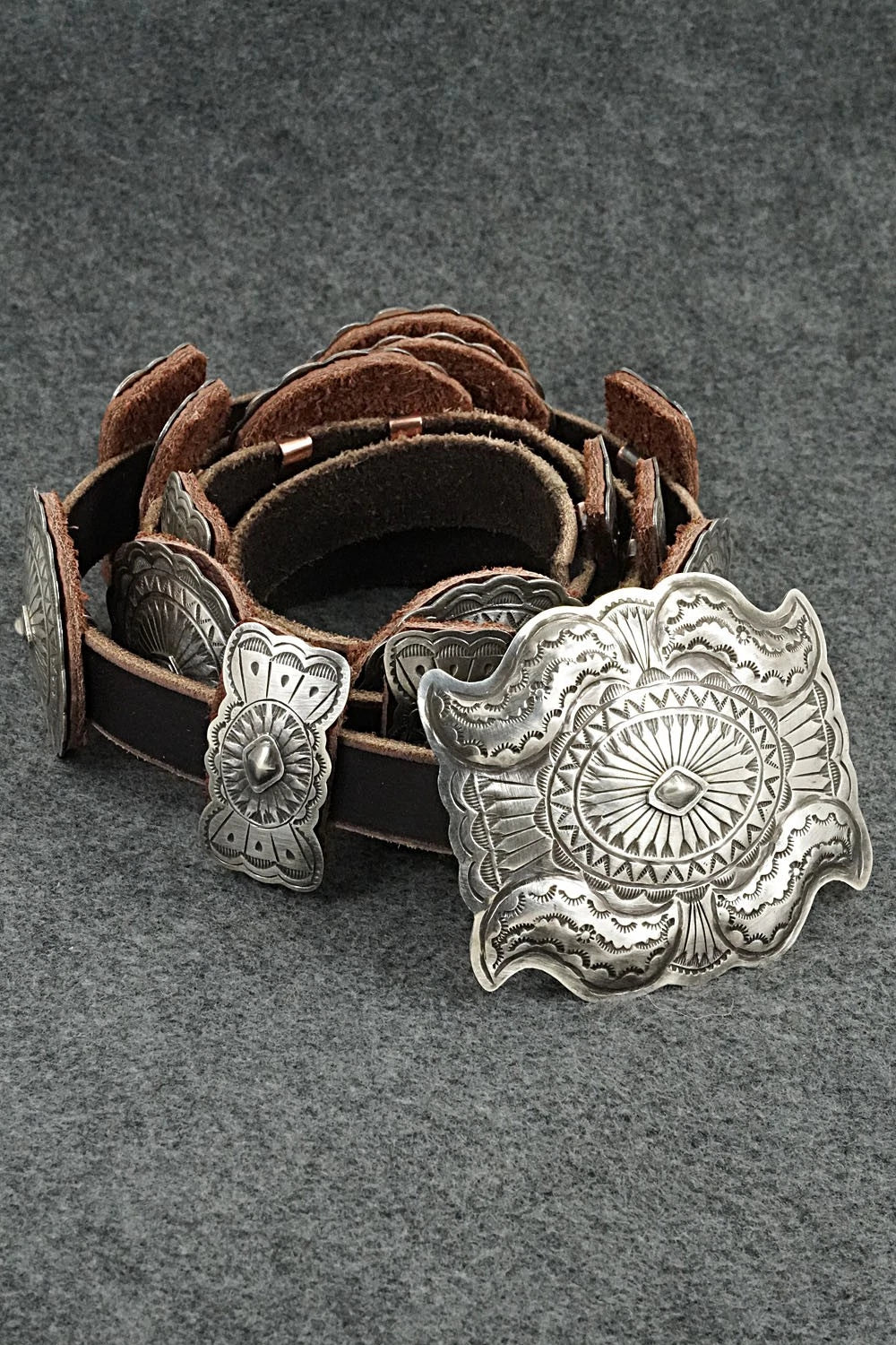 Sterling Silver & Leather Concho Belt - Dan Morgan
