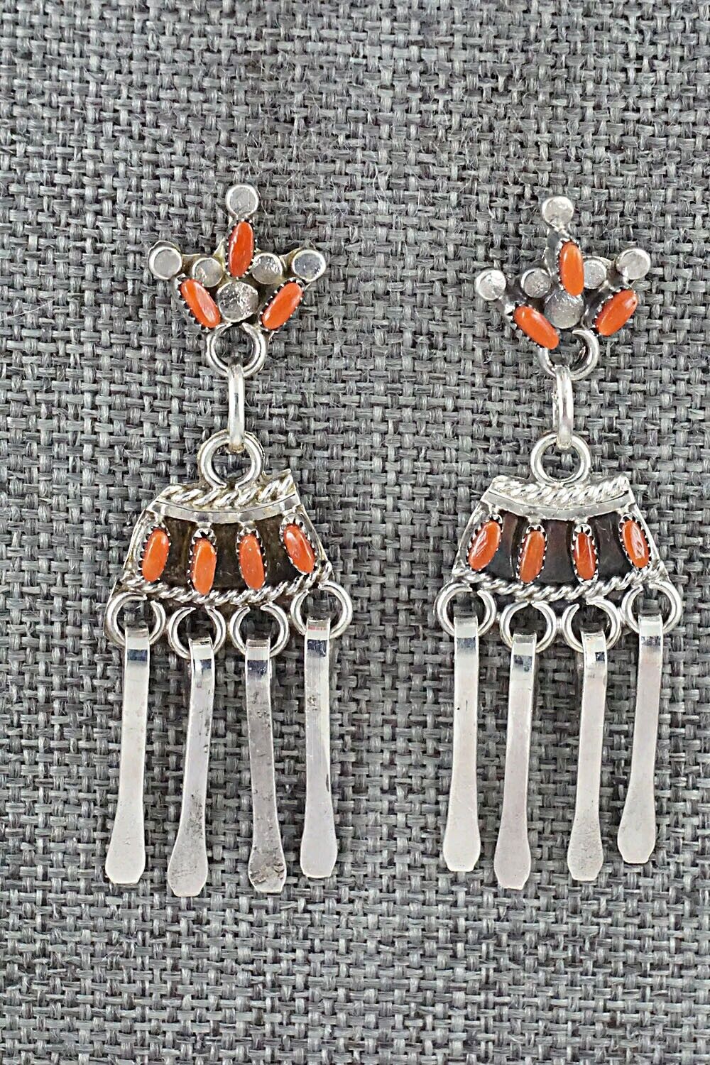 Coral & Sterling Silver Earrings - Rosa Fambrough