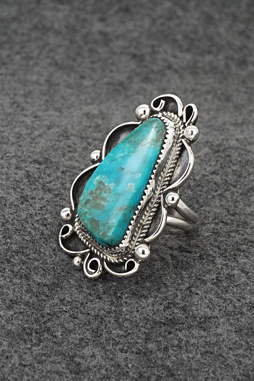 Turquoise & Sterling Silver Ring - Leslie Nez - Size 8.5
