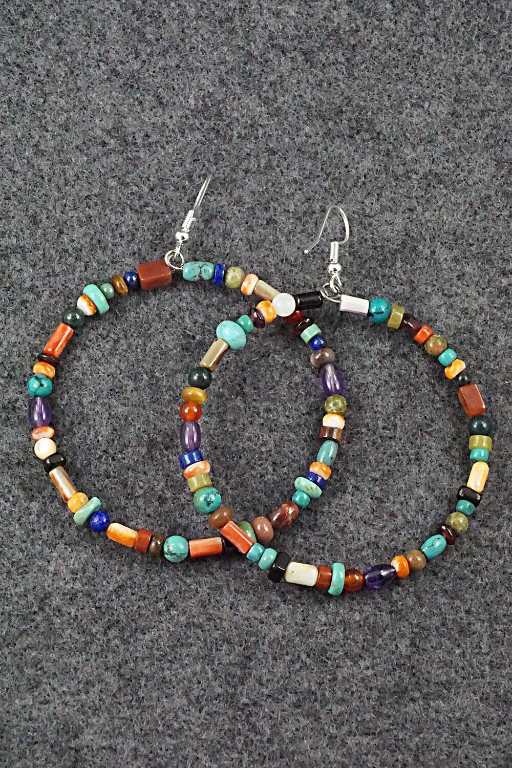 Multi Stone & Sterling Silver Hoop Earrings - Helen Tsosie
