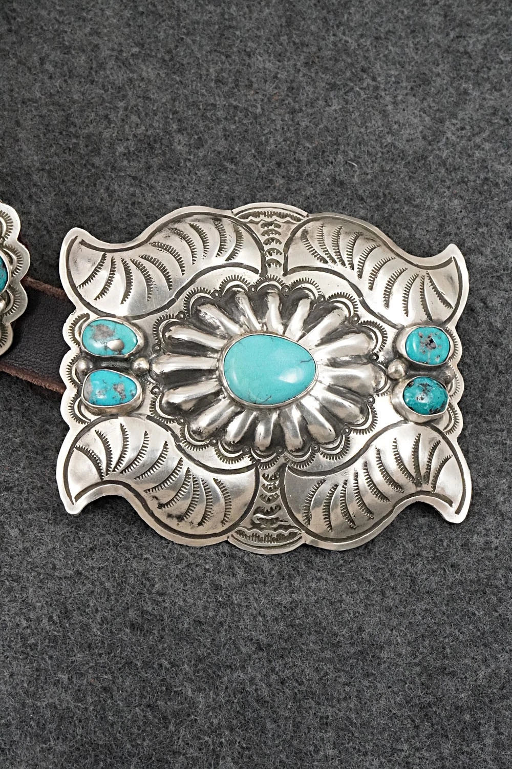 Turquoise, Sterling Silver & Leather Concho Belt - Marilyn Ramone