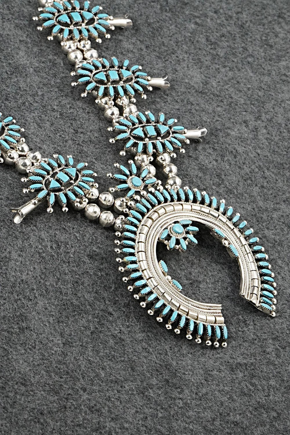 Turquoise & Sterling Silver Squash Blossom Set - Evonne Hustito