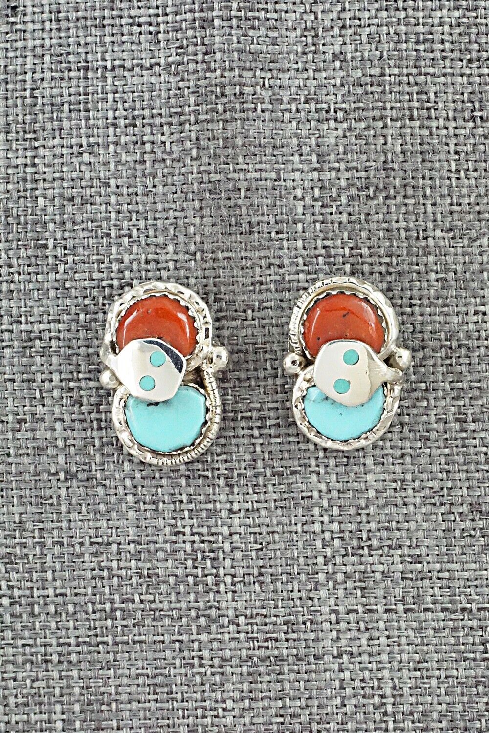 Turquoise, Coral & Sterling Silver Earrings - Joy Calavaza