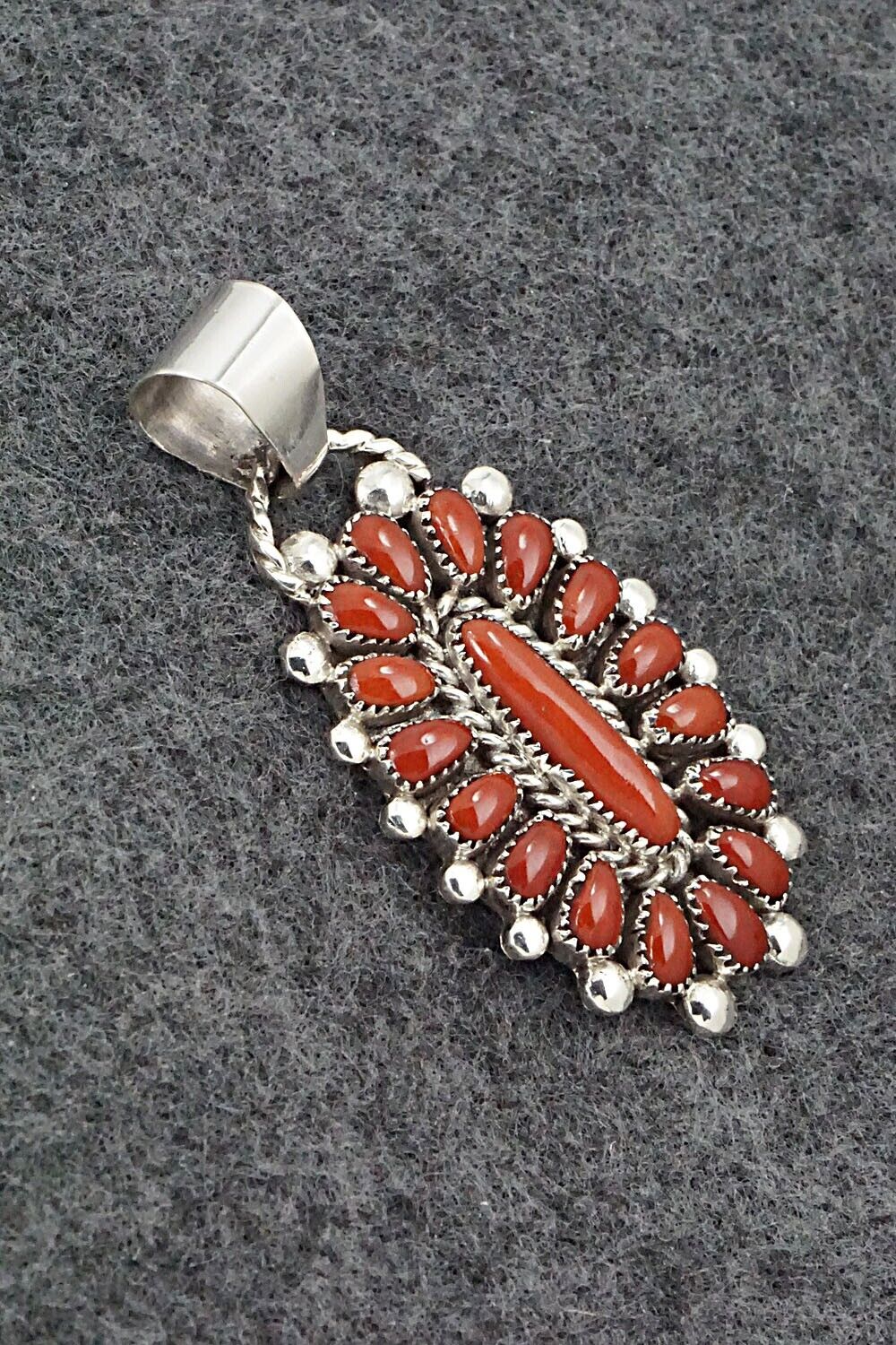 Coral & Sterling Silver Pendant - Lorraine Waatsa