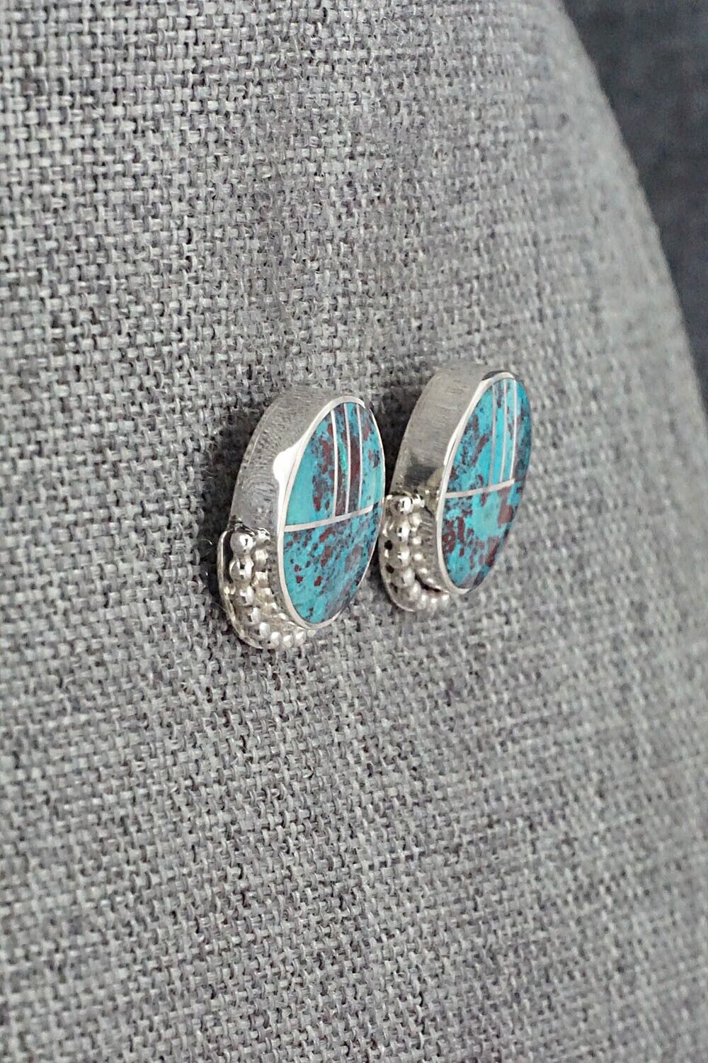 Turquoise & Sterling Silver Inlay Earrings - Curtis Manygoats