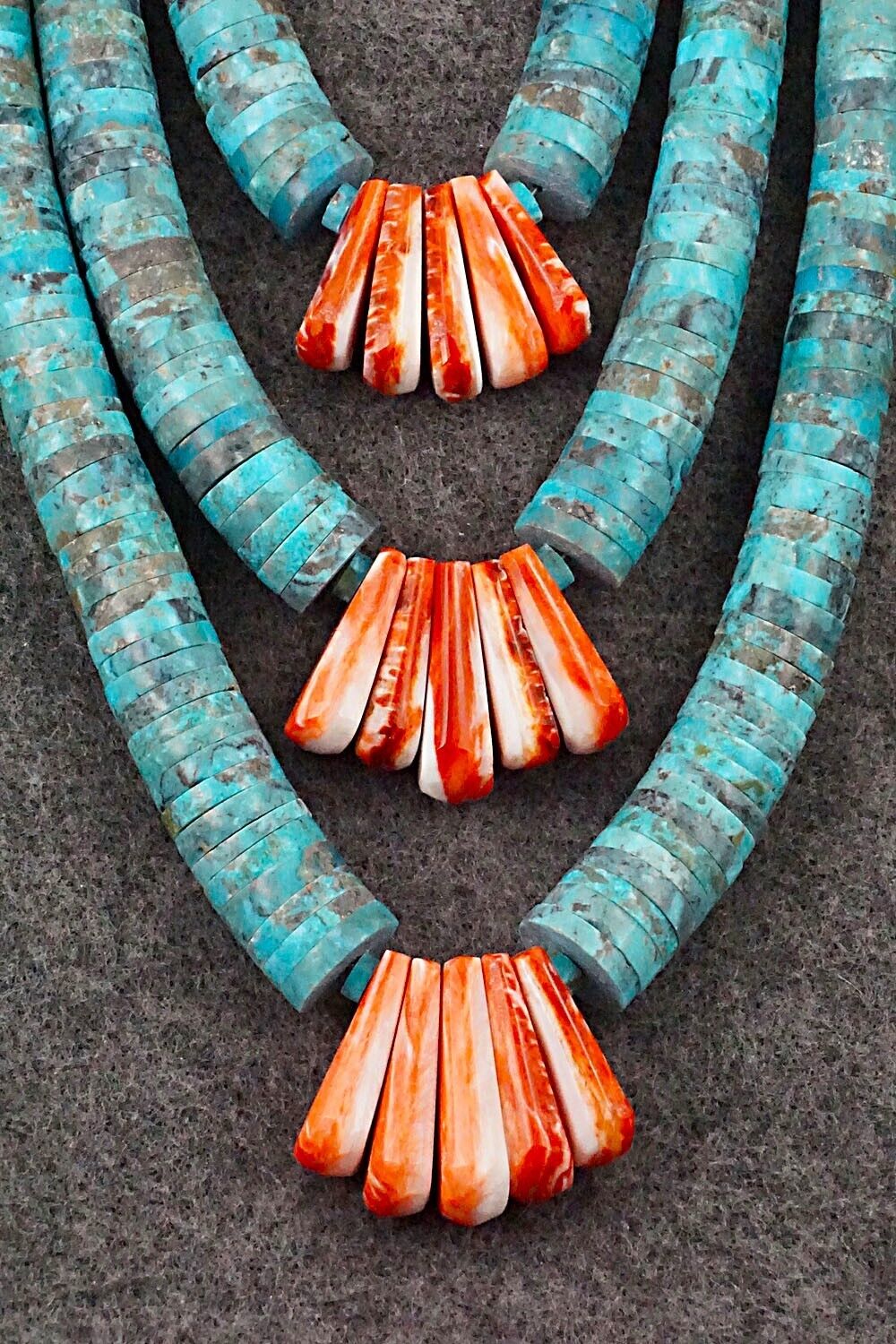 Turquoise, Spiny Oyster and Sterling Silver Necklace - Lupe Lovato