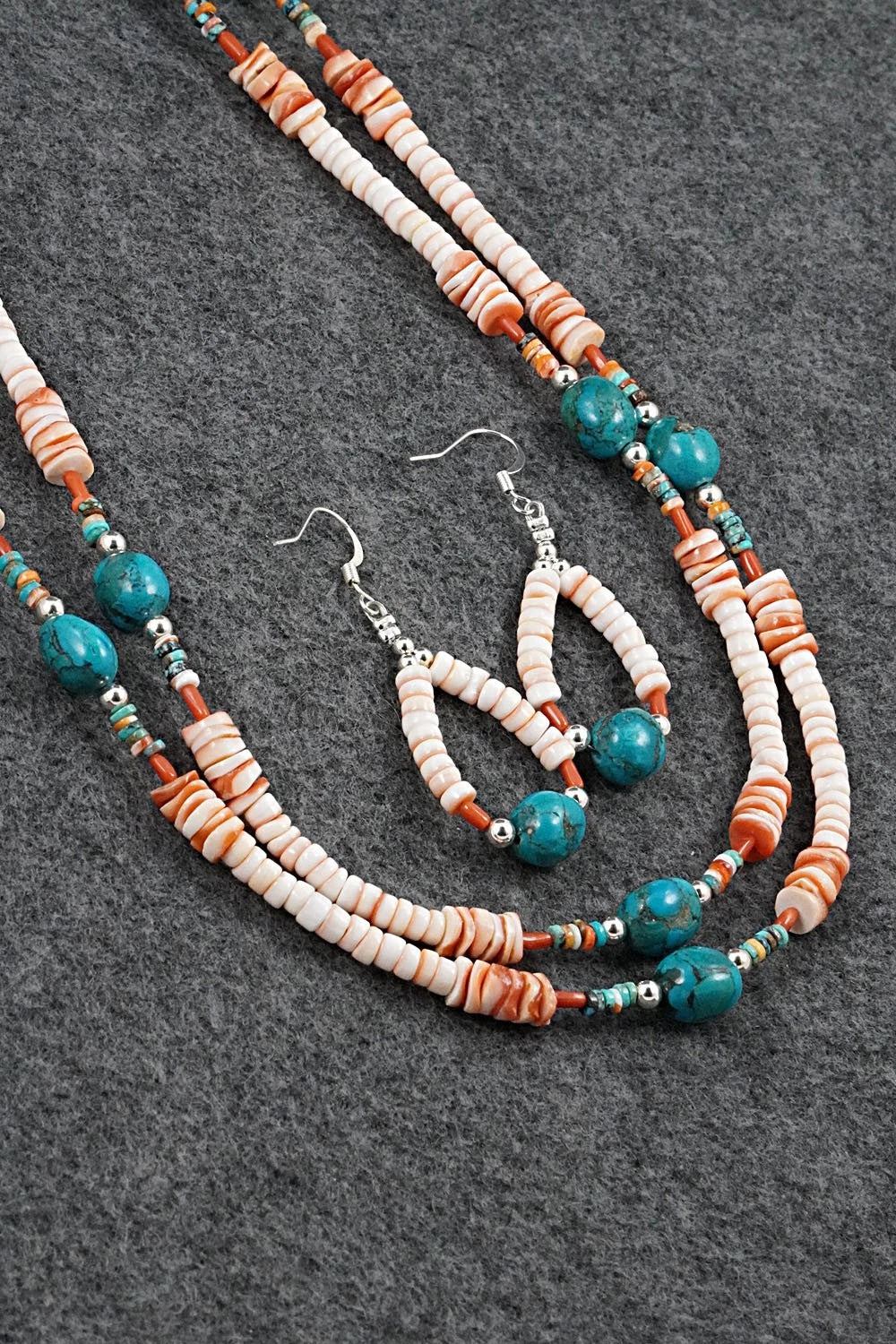 Spiny Oyster, Turquoise & Sterling Silver Necklace Set - Erika Brown