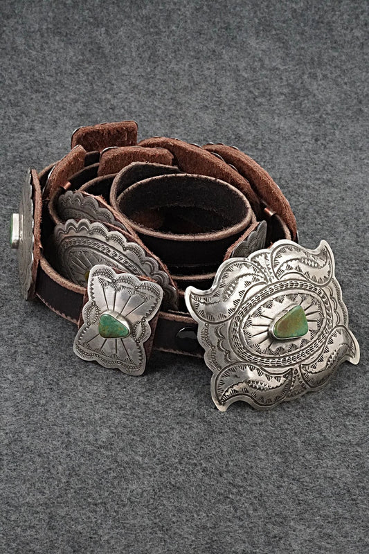 Turquoise, Sterling Silver & Leather Concho Belt - Marilyn Ramone